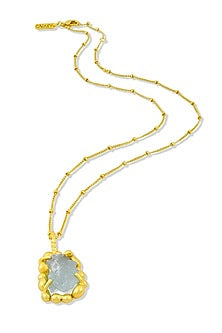Gold Finish Aquamarine Gemstone Necklace