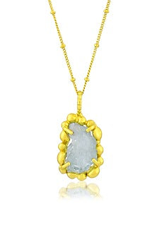 Gold Finish Aquamarine Gemstone Necklace