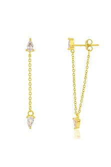 Gold Finish Cubic Zirconia Dangler Earrings