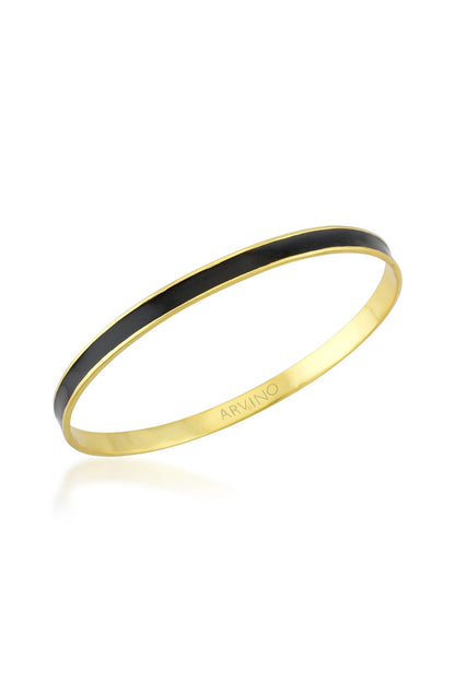 Gold Finish Black Enamel Bangle