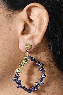 Gold Plated Black Pearl Earrings