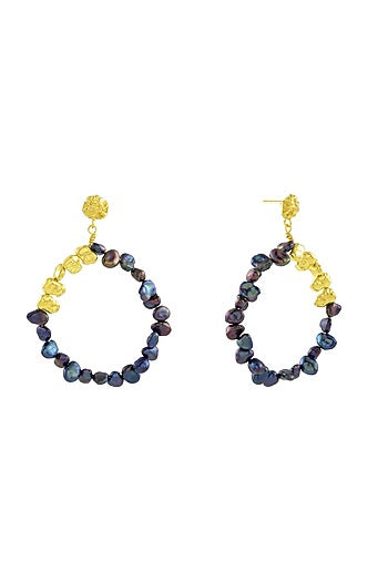 Gold Plated Black Pearl Earrings