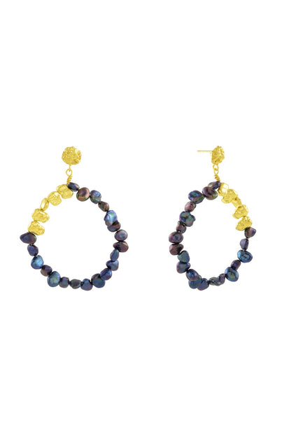 Gold Plated Black Pearl Earrings