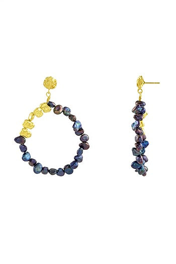 Gold Plated Black Pearl Earrings