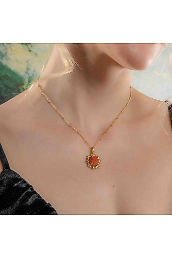 Gold Finish Carnelian Stone Claw Necklace