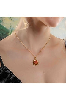 Gold Finish Carnelian Stone Claw Necklace