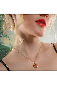 Gold Finish Carnelian Stone Claw Necklace