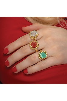 Gold Finish Carnelian Stone Claw Ring