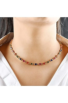 Gold Finish Multi-Colored CZ Necklace