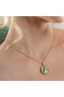 Gold Finish Turquoise Stone Chunk Necklace
