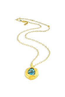 Gold Finish Turquoise Stone Chunk Necklace