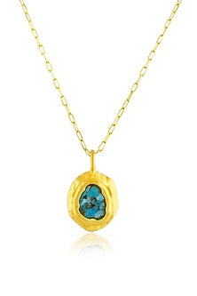 Gold Finish Turquoise Stone Chunk Necklace