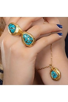 Gold Finish Turquoise Stone Chunk Necklace