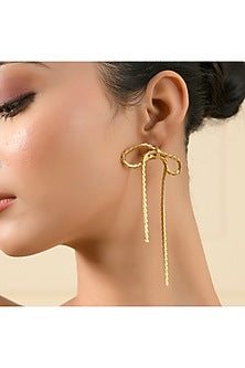 Gold Finish Braided Bow Dangler Earrings