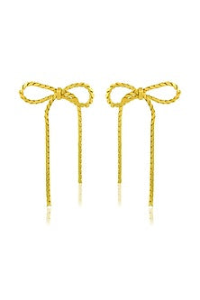 Gold Finish Braided Bow Dangler Earrings
