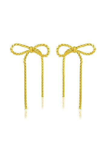 Gold Finish Braided Bow Dangler Earrings