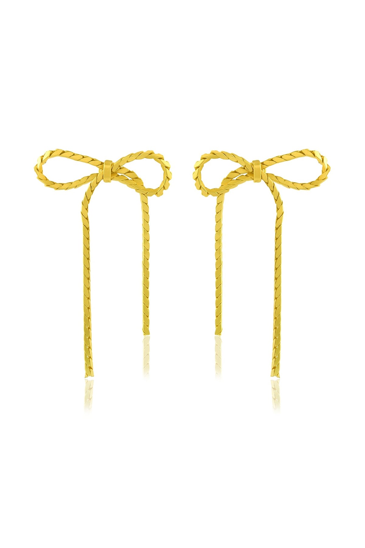 Gold Finish Braided Bow Dangler Earrings
