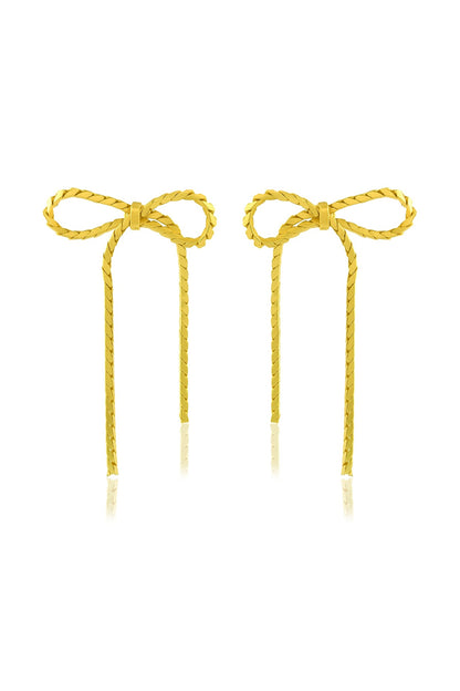 Gold Finish Braided Bow Dangler Earrings