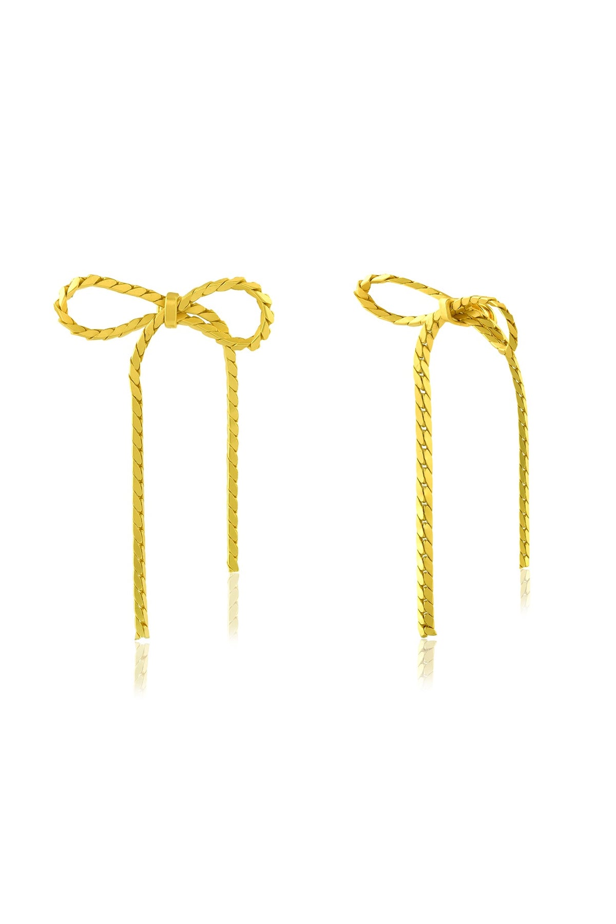 Gold Finish Braided Bow Dangler Earrings