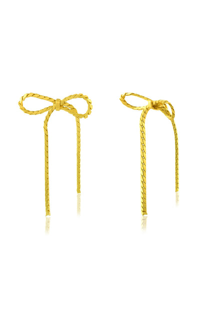 Gold Finish Braided Bow Dangler Earrings
