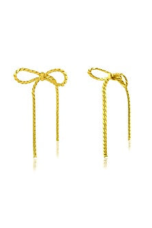 Gold Finish Braided Bow Dangler Earrings