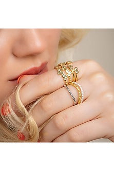 Gold Finish White Cubic Zirconia Band Ring