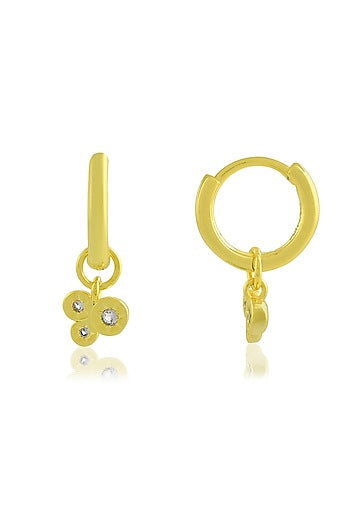Gold Finish White Cubic Zirconia Huggie Earrings