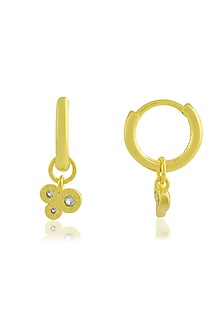 Gold Finish White Cubic Zirconia Huggie Earrings