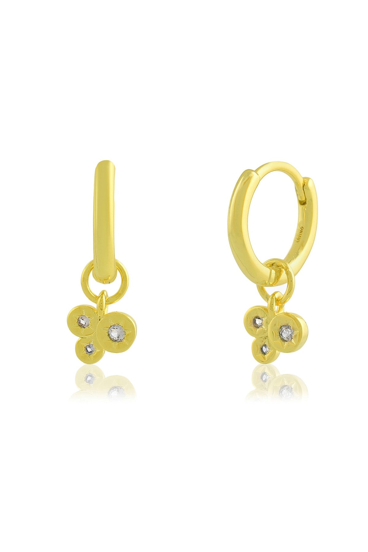 Gold Finish White Cubic Zirconia Huggie Earrings