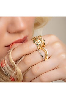 Gold Finish White Cubic Zirconia Open Trio Ring