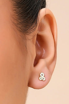 Gold Finish White Cubic Zirconia Stud Earrings
