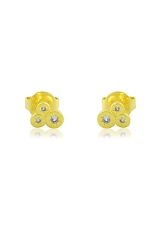Gold Finish White Cubic Zirconia Stud Earrings