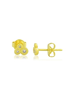 Gold Finish White Cubic Zirconia Stud Earrings