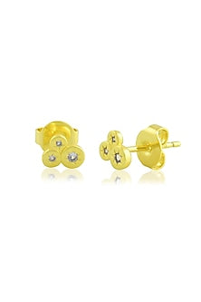 Gold Finish White Cubic Zirconia Stud Earrings