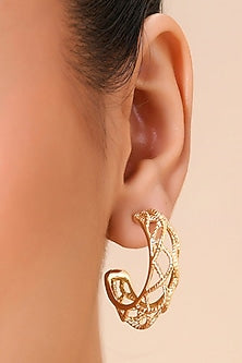 Gold Finish Filigree Lacework Hoop Earrings