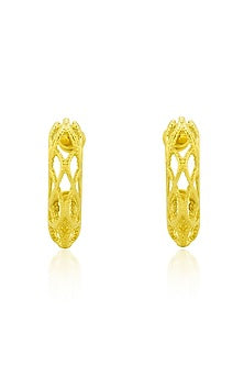 Gold Finish Filigree Lacework Hoop Earrings
