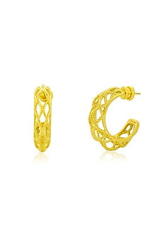 Gold Finish Filigree Lacework Hoop Earrings