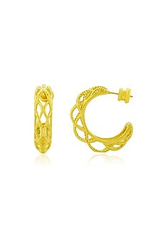 Gold Finish Filigree Lacework Hoop Earrings