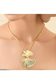 Gold Finish Ginkgo Duo Leave Necklace