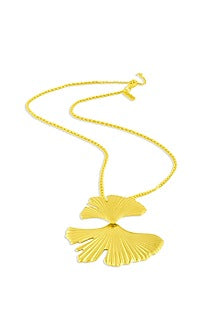 Gold Finish Ginkgo Duo Leave Necklace