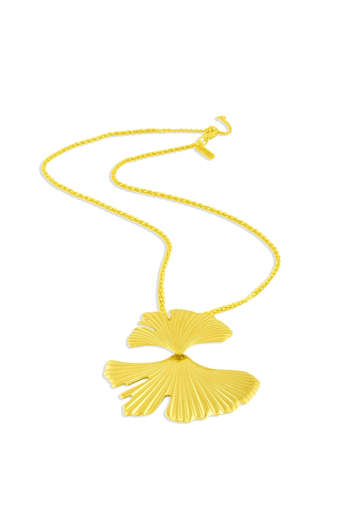 Gold Finish Ginkgo Duo Leave Necklace
