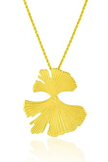 Gold Finish Ginkgo Duo Leave Necklace