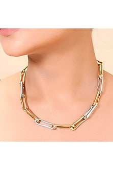 Two Tone Finish Paperclip Linked Necklace