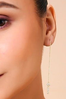 Gold Finish White Cz Threader Chain Dangler Earrings
