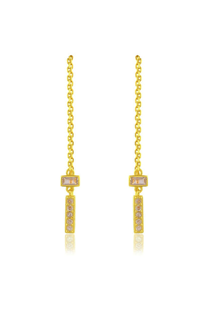 Gold Finish White Cz Threader Chain Dangler Earrings