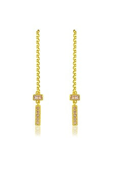 Gold Finish White Cz Threader Chain Dangler Earrings