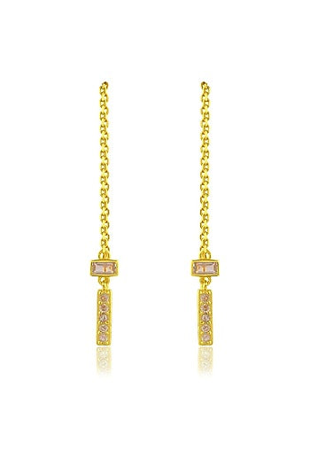 Gold Finish White Cz Threader Chain Dangler Earrings