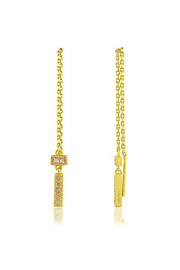 Gold Finish White Cz Threader Chain Dangler Earrings