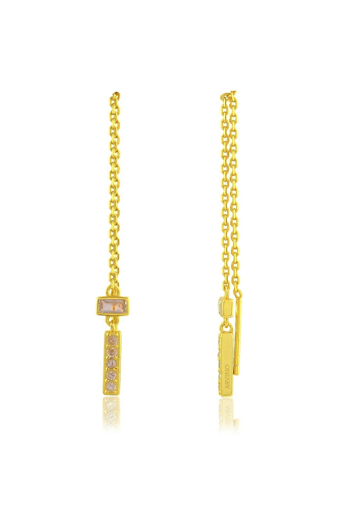 Gold Finish White Cz Threader Chain Dangler Earrings