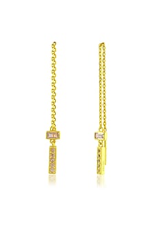 Gold Finish White Cz Threader Chain Dangler Earrings